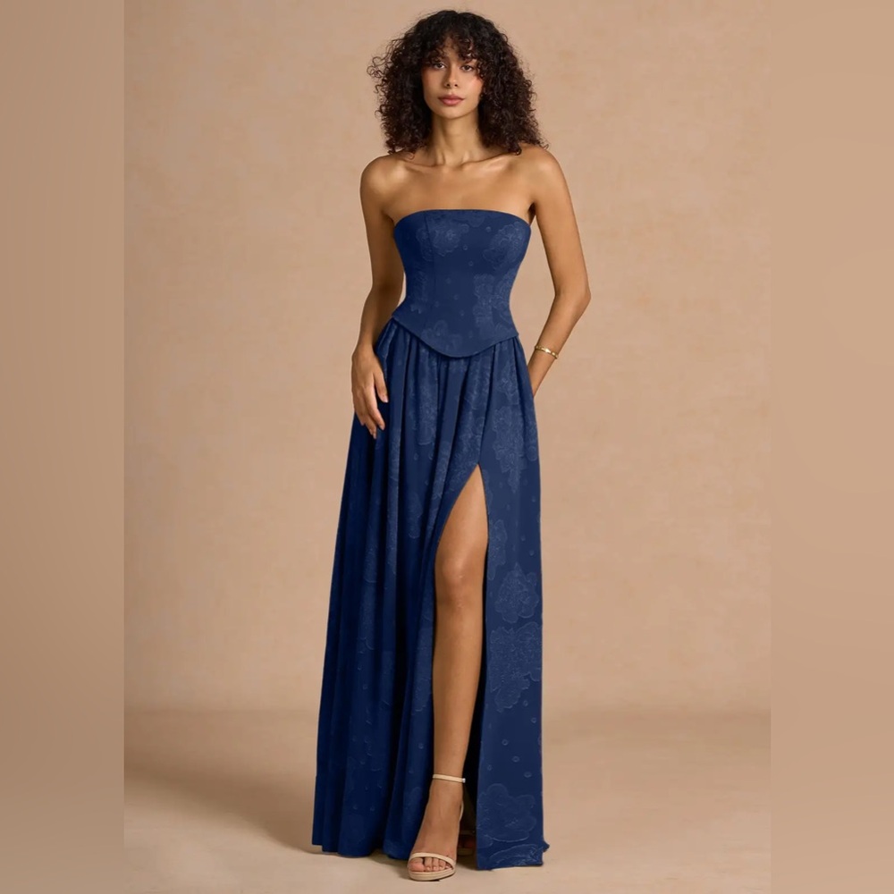 Azazie Strapless Midnight Blue Gown